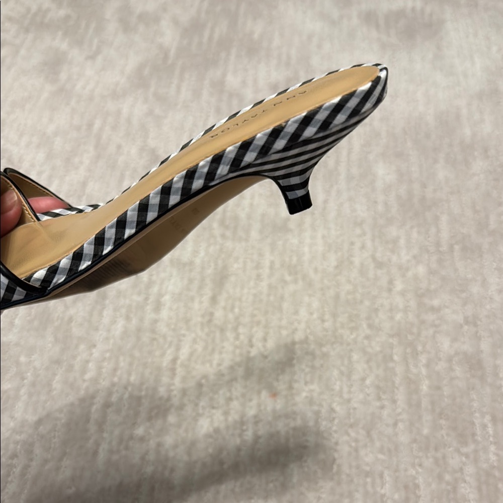 Ann Taylor Gingham Slide Sandals in Black and White - Picture 2 of 4